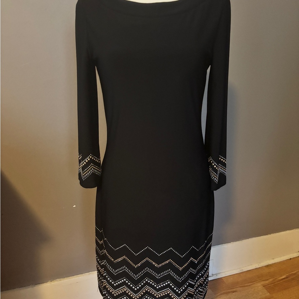 White House Black Market Black Shift Dress with Chevron Studded Accents